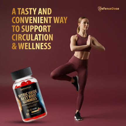 DefenseDose Beet Root Extract Gummies with Vitamin C & Black Pepper - 60 Vegan Soft Chews for Natural Energy, Vitality and Circulation Support