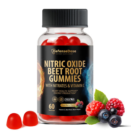 DefenseDose Beet Root Extract Gummies with Vitamin C & Black Pepper - 60 Vegan Soft Chews for Natural Energy, Vitality and Circulation Support