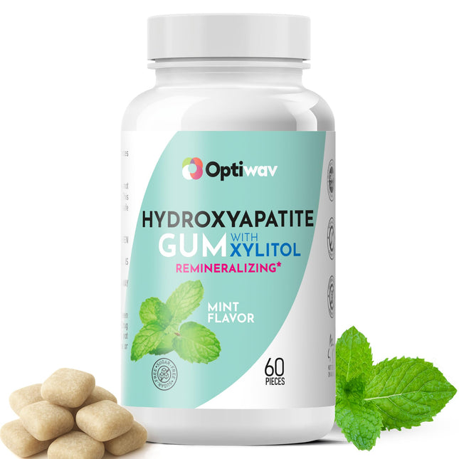 Optiwav Nano Hydroxyapatite Remineralizing Gum - Teeth Mineralizing Sugar Free Mint Gum with Xylitol - Enamel Care & Fresh Breath - 60 Pieces