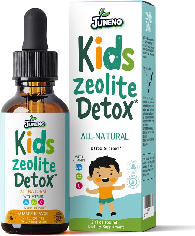 Juneno Zeolite Liquid Drops for Kids - Advanced Clinoptilolite with Vitamin B12, C & D3 - Children's Immune & Energy Support - 2 fl oz
