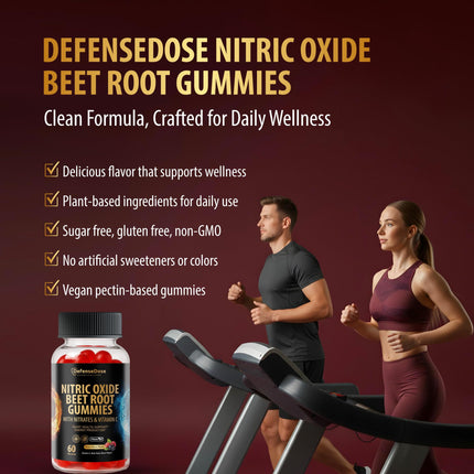 DefenseDose Beet Root Extract Gummies with Vitamin C & Black Pepper - 60 Vegan Soft Chews for Natural Energy, Vitality and Circulation Support