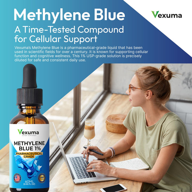 Vexuma Ultra-Pure Methylene Blue 1% Liquid Solution - High-Purity Antioxidant Supplement for Cellular Energy and Vitality - 2 fl oz (60ml)