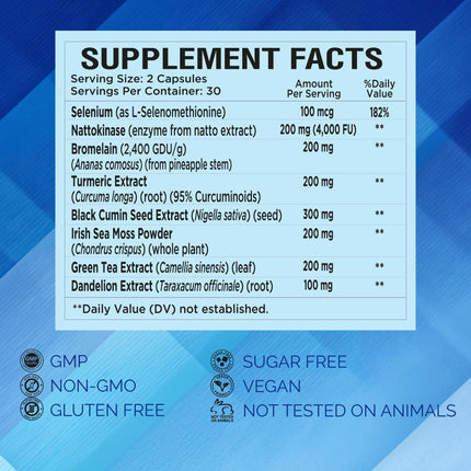 NutraPep Nattokinase 4000 FU Complex - Systemic Enzyme Support with Bromelain, Selenium & Dandelion Root - Immune & Antioxidant Wellness - 60 Vegan Capsules