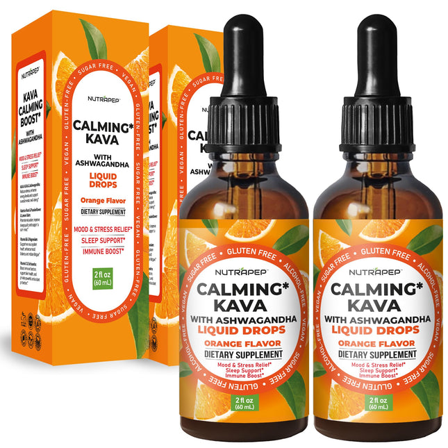 NutraPep Kava & Ashwagandha Liquid Drops - Botanical Herbal Extract Blend - Daily Wellness Formula - 2 fl oz (Pack of 2)